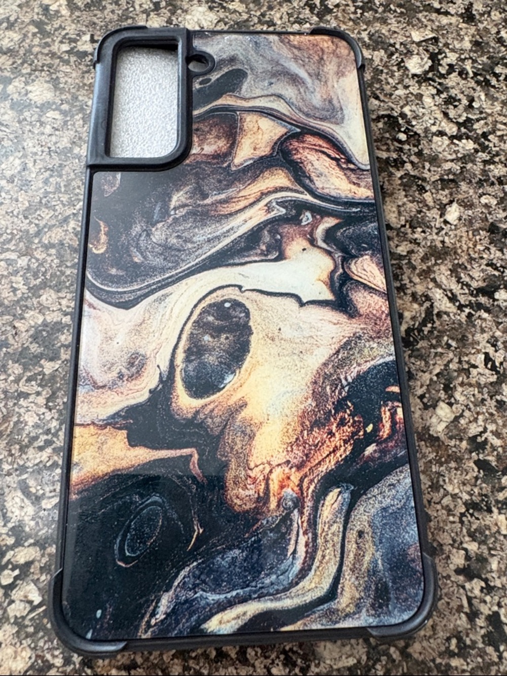 Marble Swirl Phone Case - Black & Gold Accent